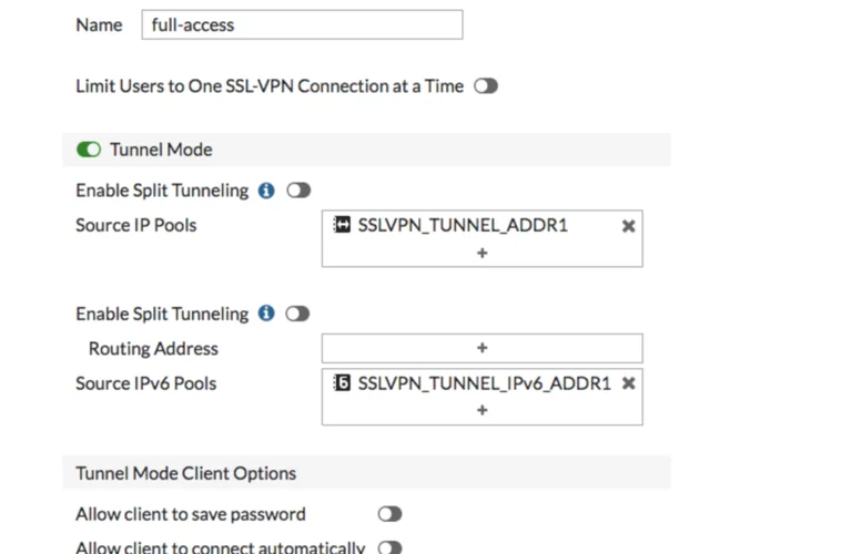 Fortinet SSL VPN tela2